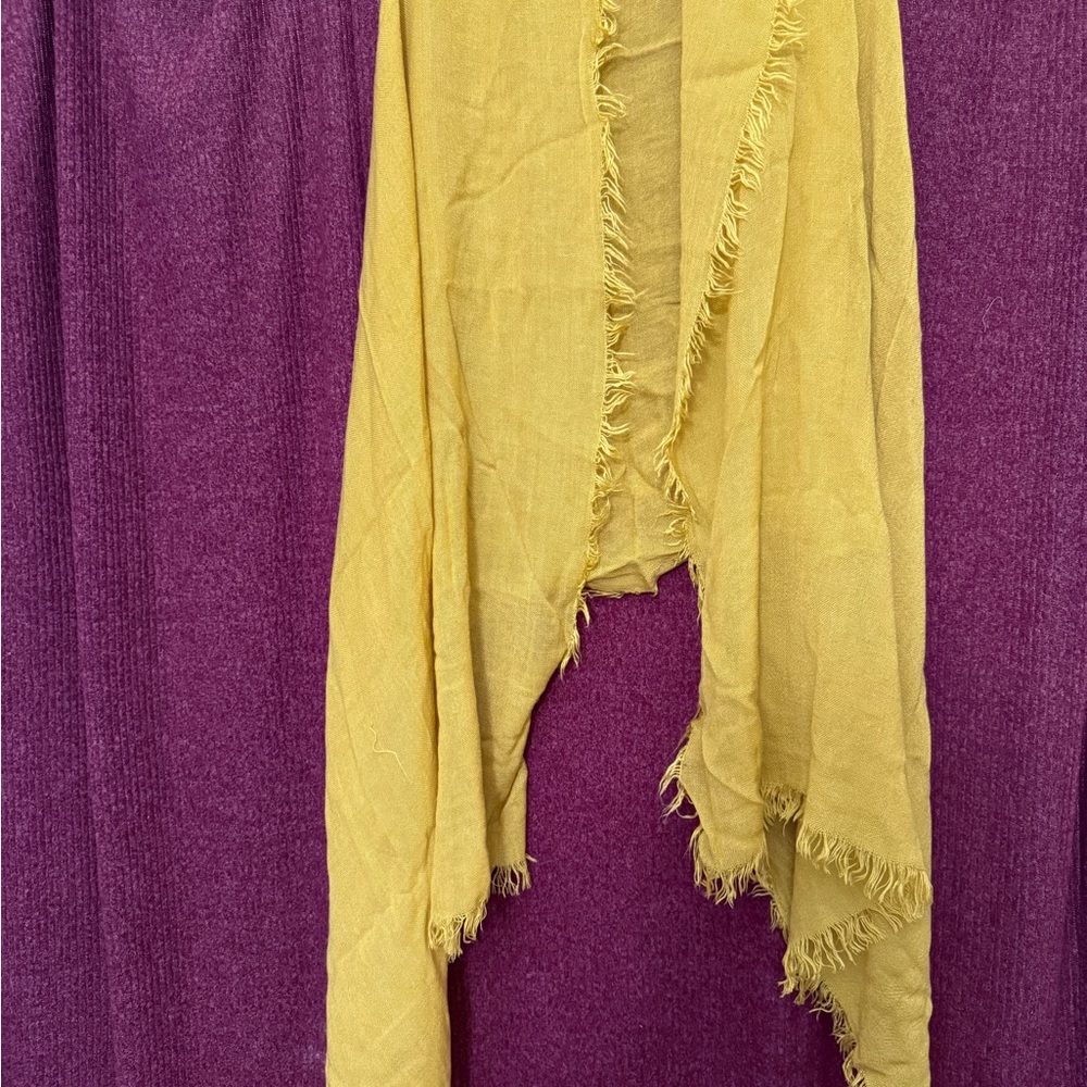 Touch of Chic Mustard Yellow Woven Scarf Frayed Edge Boho Wrap Avant-Garde EUC